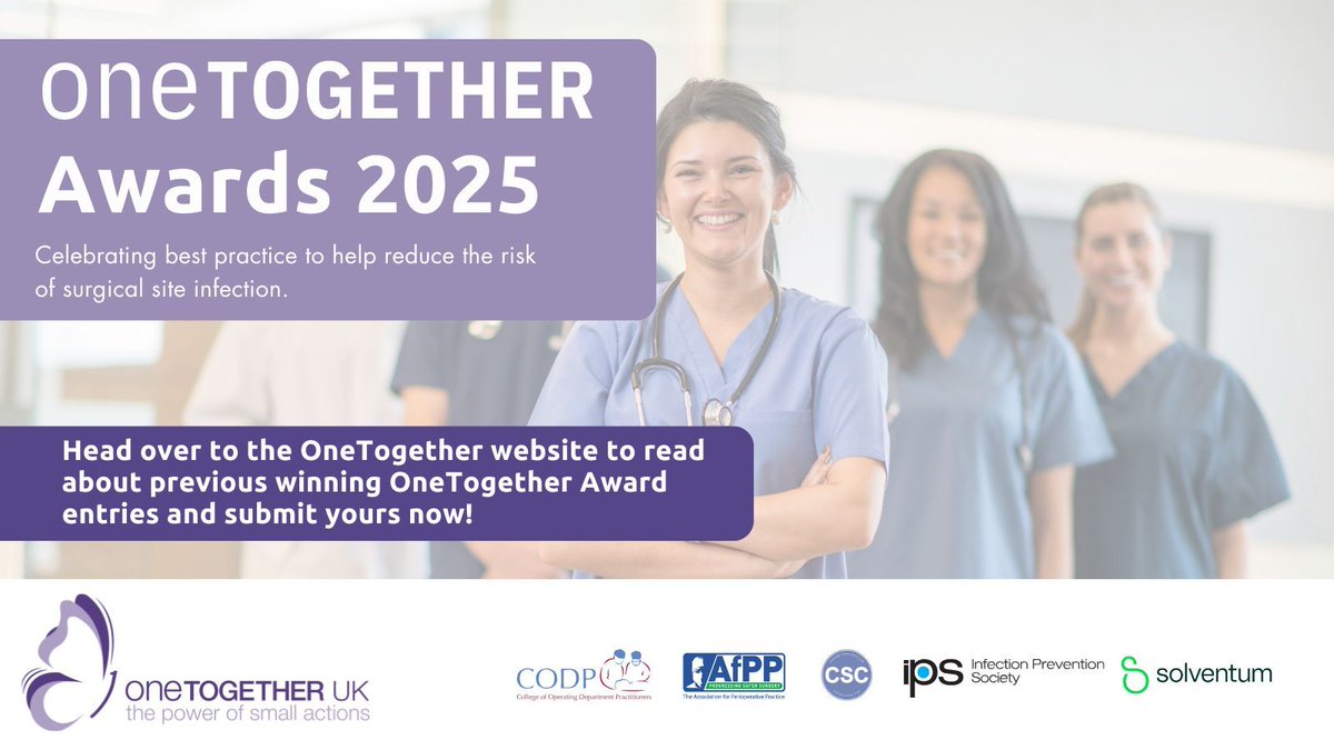 OneTogether UK (@onetogetheruk) on Twitter photo Head to the OneTogether website to read about previous winning entries & submit yours now! buff.ly/IalTt54
Winners benefit from the opportunity to present at conference.
#OneTogether #OneTogetherAwards <a href="/IPS_Infection/">IPS</a> <a href="/solventum/">Solventum</a> <a href="/SaferSurgeryUK/">AfPP - SaferSurgeryUK</a> <a href="/club_csc/">CSClub</a> <a href="/CollegeODP/">College Of Operating Department Practitioners</a> #SSI Head to the OneTogether website to read about previous winning entries & submit yours now! buff.ly/IalTt54
Winners benefit from the opportunity to present at conference.
#OneTogether #OneTogetherAwards <a href="/IPS_Infection/">IPS</a> <a href="/solventum/">Solventum</a> <a href="/SaferSurgeryUK/">AfPP - SaferSurgeryUK</a> <a href="/club_csc/">CSClub</a> <a href="/CollegeODP/">College Of Operating Department Practitioners</a> #SSI