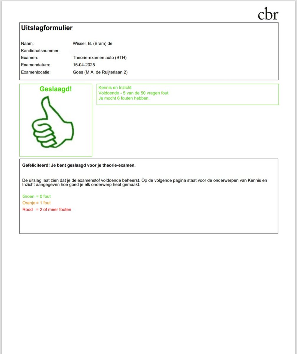 Finally, after five attempts, I passed 🥳. 

Oh yes and don't ask me why all the way in Goes.