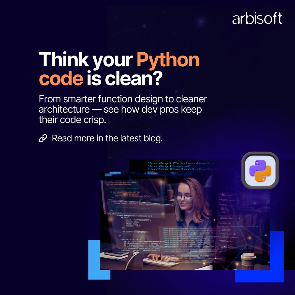 arbisoft's tweet image. Writing clean code isn’t just about avoiding bugs — it’s about building systems that scale.
Talha Rizwan unpacks how to approach maintainability in Python.
🔗 Dive into his latest blog on Arbisoft: f.mtr.cool/qezeskrbjr
#PythonTips #CleanCode #PythonDevelopment #Arbisoftblogs