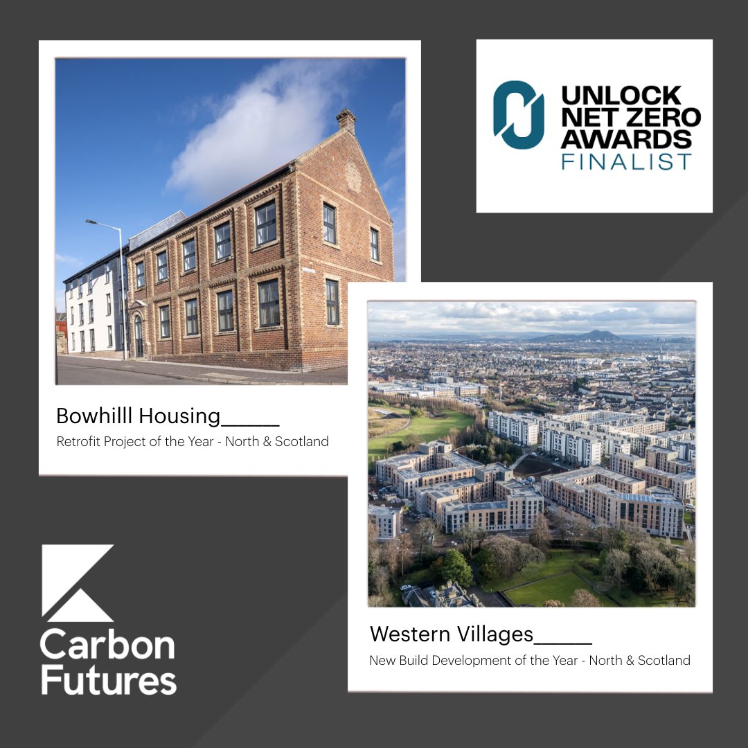 Carbon Futures (@futurescarbon) on Twitter photo We are thrilled to see two of our projects shortlisted as finalists at the <a href="/unlocknetzero/">Unlock Net Zero</a>  Awards 2025.
 
New Build Development of the Year, North & Scotland
⭐Western Villages
 
Retrofit Project of the Year, North & Scotland
⭐Bowhill Housing
Fingers crossed for wins!🤞 We are thrilled to see two of our projects shortlisted as finalists at the <a href="/unlocknetzero/">Unlock Net Zero</a>  Awards 2025.
 
New Build Development of the Year, North & Scotland
⭐Western Villages
 
Retrofit Project of the Year, North & Scotland
⭐Bowhill Housing
Fingers crossed for wins!🤞