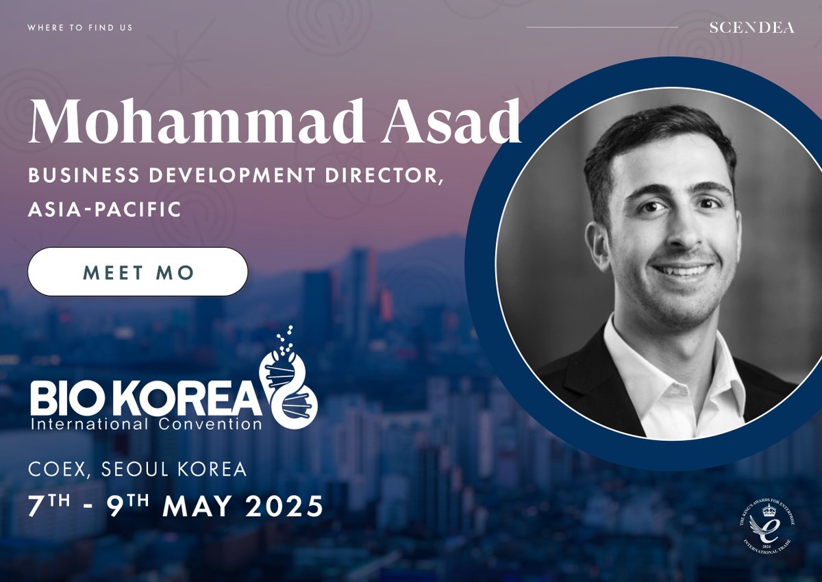 scendea's tweet image. Scendea&apos;s Business Development Director, Mohammad Asad, is excited to be attending BIO Korea in Seoul this coming May. 
-
Book a meeting with Mo during his time in Seoul or get in touch now to speak with a member of the team! scendea.com/contact
-
#regulatorysupport #BIOKorea