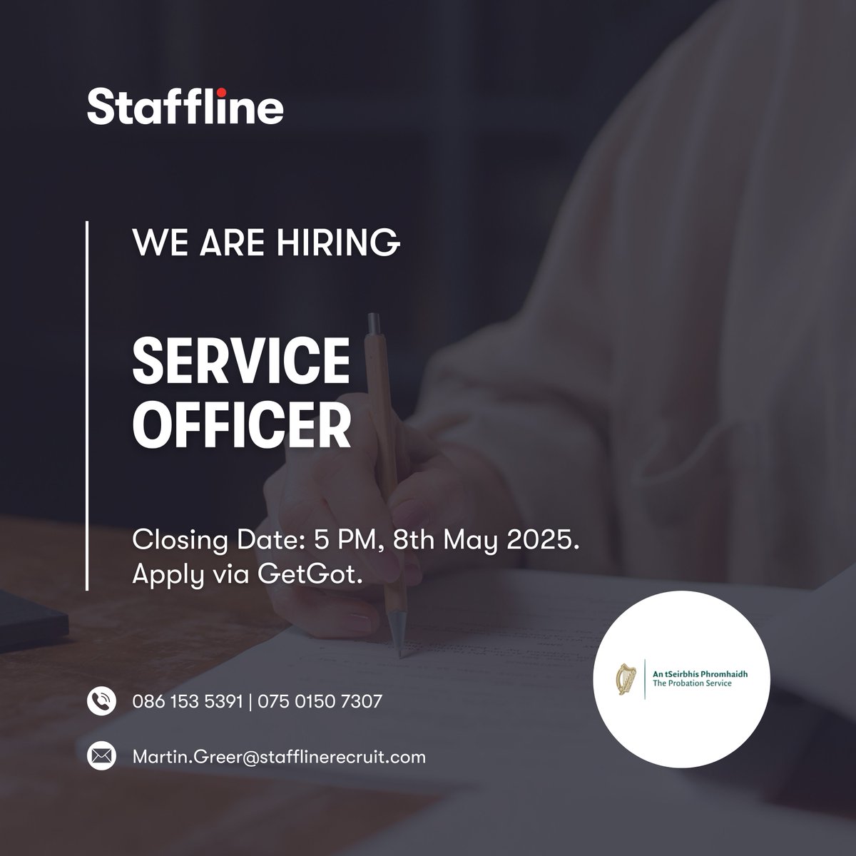 Staffline Recruitment Ireland (@stafflineire) on Twitter photo Join <a href="/probation_irl/">Probation Service</a> in building safer communities. Now hiring for Senior Probation Officers, Probation Officers and Service Officers.
Applications Close: 5 PM, Thursday, 8th May 2025. Learn more and apply here: staffline.getgotjobs.ie
#StafflineRecruitmentIreland #NowHiring Join <a href="/probation_irl/">Probation Service</a> in building safer communities. Now hiring for Senior Probation Officers, Probation Officers and Service Officers.
Applications Close: 5 PM, Thursday, 8th May 2025. Learn more and apply here: staffline.getgotjobs.ie
#StafflineRecruitmentIreland #NowHiring