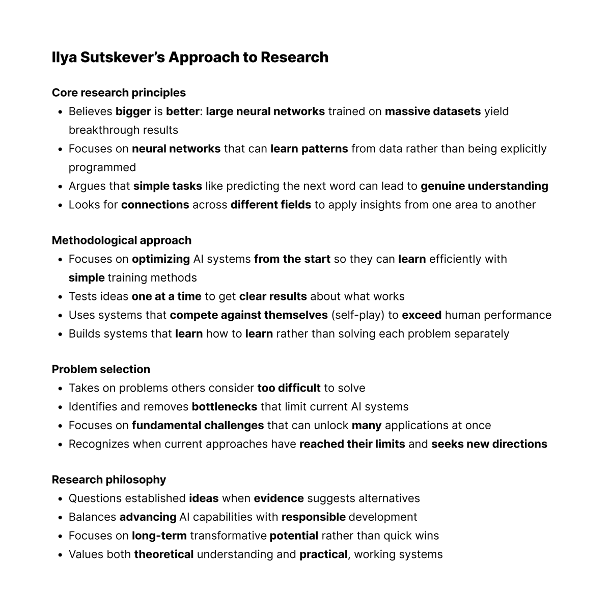 anaralabs's tweet image. Ilya Sutskever&apos;s approach to research.