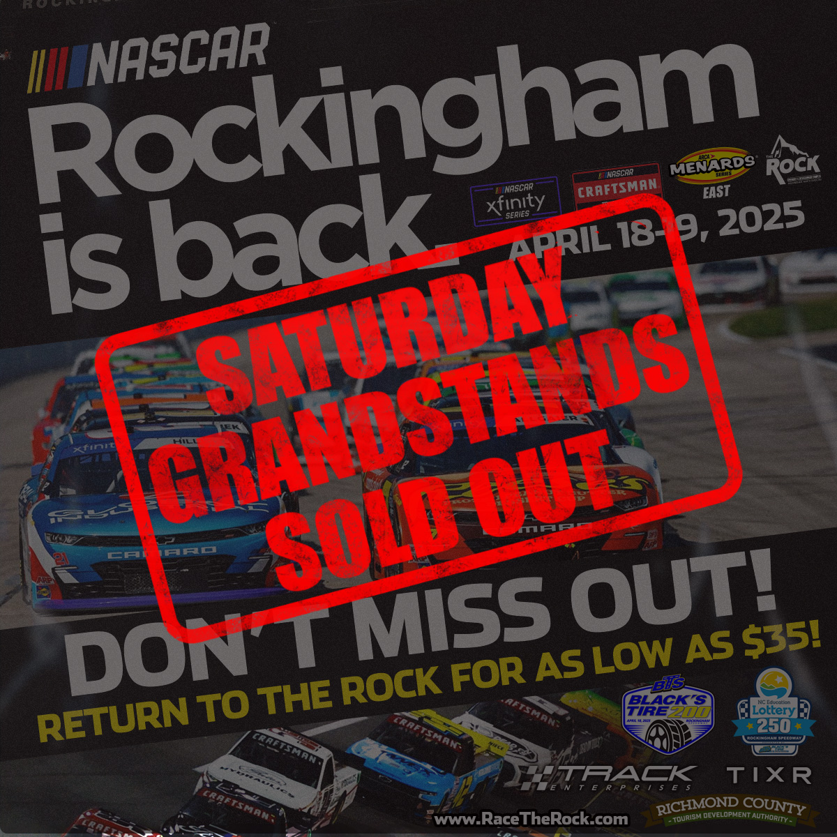See the full press release here: rockingham-speedway.com <a href="/NASCAR/">NASCAR</a> <a href="/racetherock/">racetherock</a> <a href="/RichmondNCTDA/">Richmond County NC T</a> <a href="/XfinityRacing/">Xfinity Racing</a> <a href="/nclottery/">NC Education Lottery</a> <a href="/BlacksTire/">Black's Tire Service</a> <a href="/VisitNC/">Visit North Carolina</a>