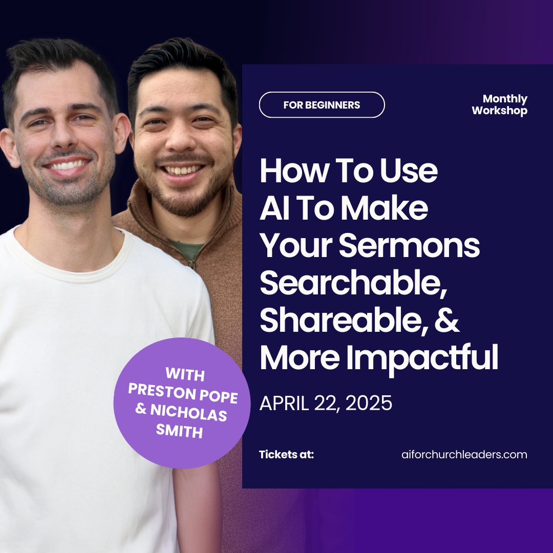 What if you could connect people to the right sermon, devotional, or study — right when they need it most? Make your entire sermon library searchable by topics and needs? Do discipleship in a smarter, not harder, way? Details here 👉 aiforchurchleaders.com/workshop/sermo…