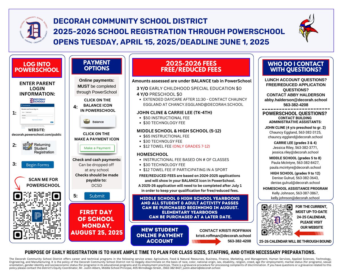 Registration for the 2025-2026 school has officially begun! 
decorah.k12.ia.us/enroll/