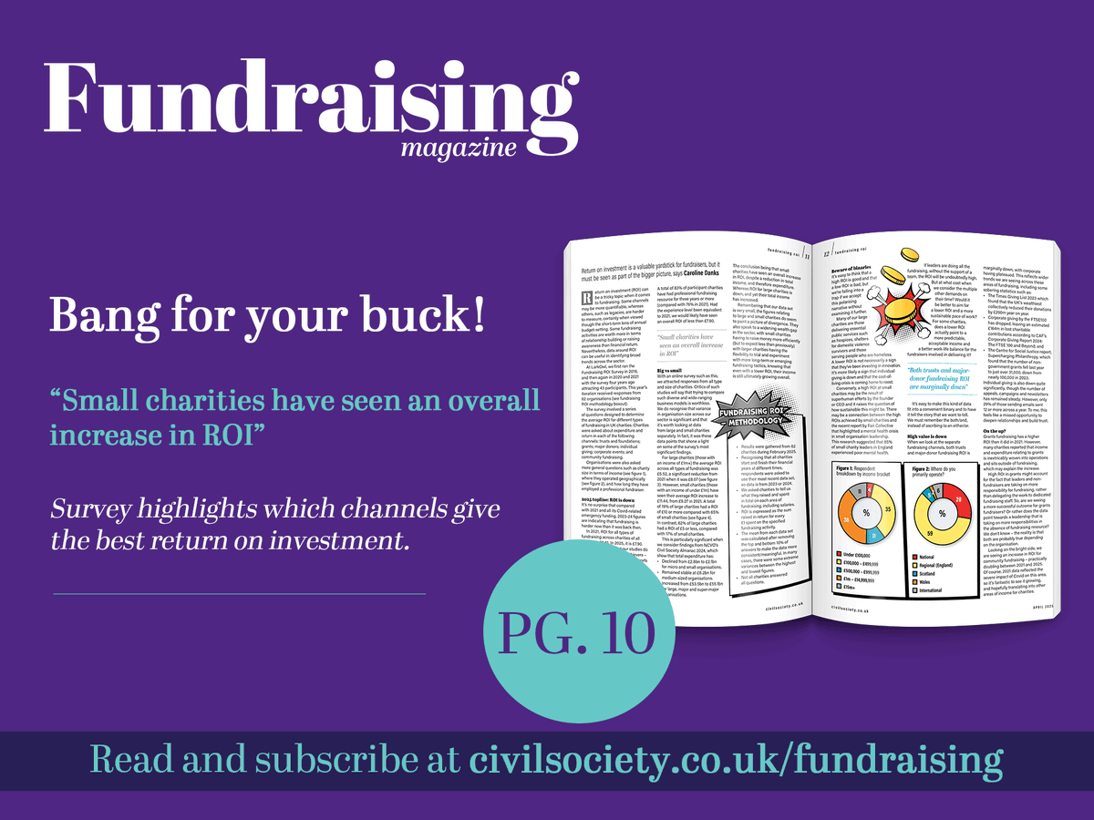 In this month’s edition, Stephen Cotterill highlights the differences between small and large charities in terms of their fundraising bang for their buck.
 
To find out more, get your copy at bit.ly/3XOgDCB

#Fundraising #ROI