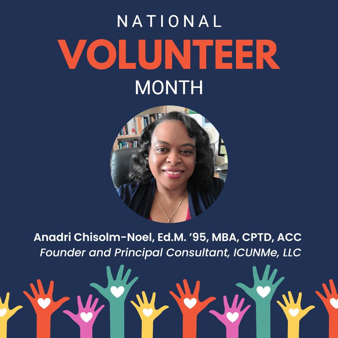 hgse_alumni's tweet image. Today&apos;s #NationalVolunteerMonth feature is Anadri Chisolm-Noel, Ed.M. &apos;95! Anadri serves on The Alliance leadership team, HGSE&apos;s shared interest group. Join Anadri and The Alliance for their virtual event TOMORROW, 4/16 at 7pm! Learn more &amp;amp; register: bit.ly/allianceapril2…