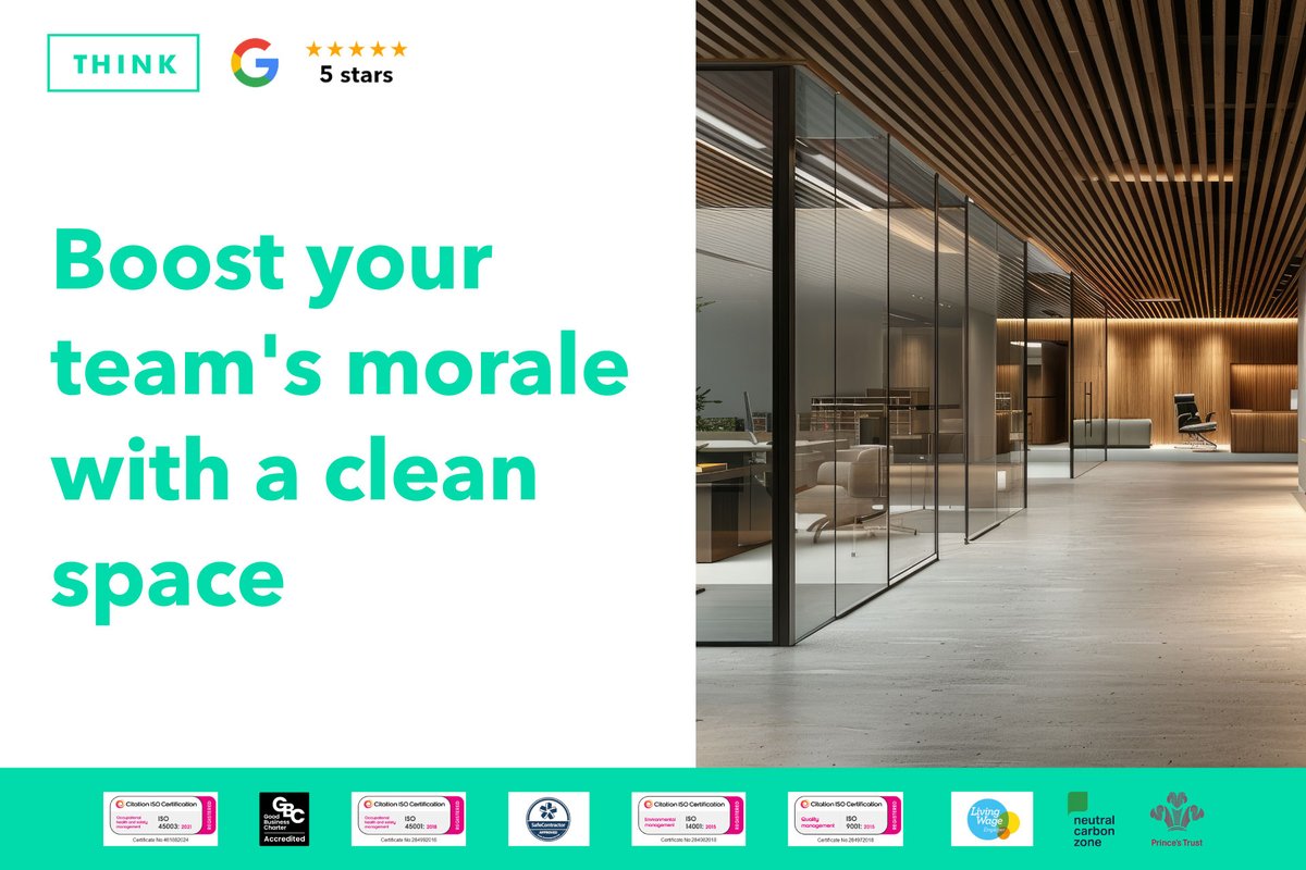 A spotless office isn’t just about appearances. At Think FM, we create office environments that energise teams and leave a lasting impression 💼.

Wondering how you can boost employee morale with a clean space? Read more: ow.ly/eo6c50VAJ4t

#officecleaning #londoncleaners