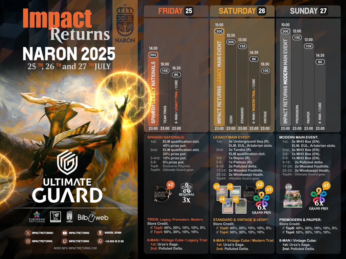 🇬🇧#Impact2025 prizing and schedule!
🇪🇸 Premios y programación #Impact2025 !

#MTGSpain #ELM2025 #SLN2025 #EUL2025