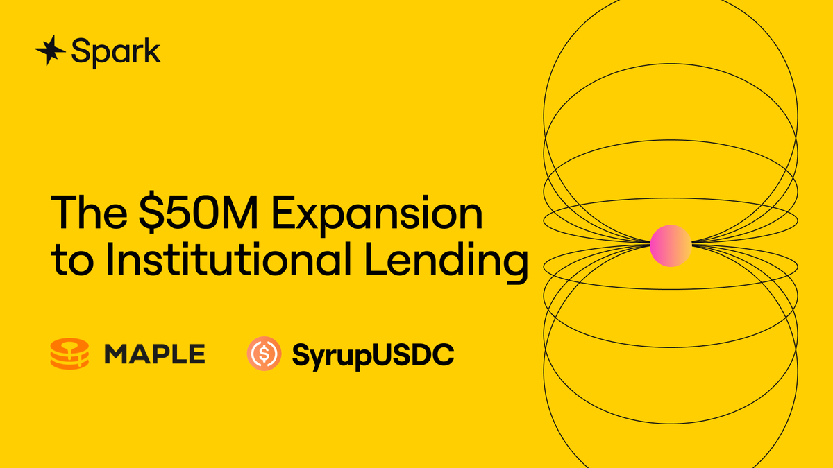 Spark is expanding to institutional lending.

With the allocation of $50M into <a href="/maplefinance/">Maple</a>'s SyrupUSDC giving Spark access to overcollateralized offchain &amp; onchain lending.

And making it one of the largest DeFi allocations with the potential to scale to $100M.

Dive in 👇