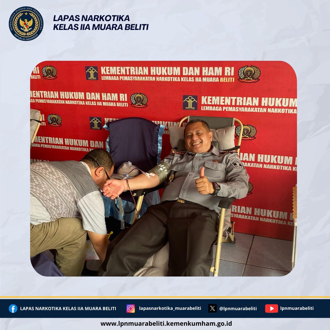lpnmuarabeliti's tweet photo. Aksi nyata kemanusiaan: kepala lapas narkotika kelas dua Muarabliti bersama pejabat dan staf gelar donor darah
Selengkapnya:https://t.co/HV9IhGtsIx
#kemenimipas
#ditjenpas
#pemasyarakatan
#ippafest2025
#ippafest
#ippafestival
#kanwilsumsel
#lpnmuarabeliti
#pasnati
#pasnatiband https://t.co/REvVhwBlz6