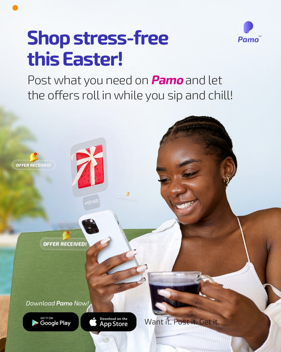 We are all shopping on Pamo this Easter. 😎
Just post what you want to buy and sit back while the offers roll in! 🛍

Start shopping now! Download the Pamo app from the Play Store or App Store. 🥳