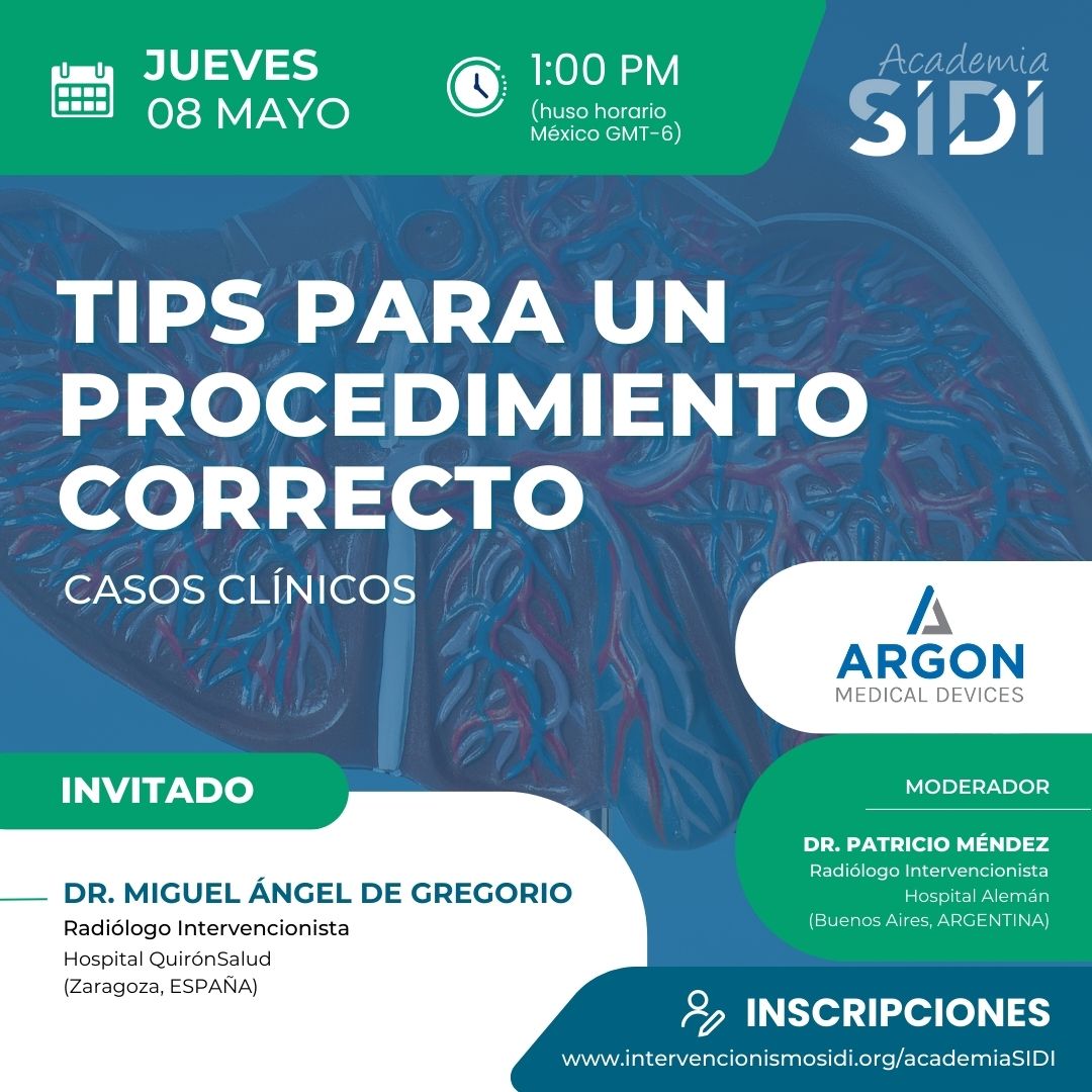 SIDI (@sidisoc) on Twitter photo 💡 ¡Trucos y consejos para el correcto procedimiento de un TIPS!
🗓️ 08 mayo
⏰ 1 pm (hora México GMT-6)
⚠️ ¡OJO CAMBIO DE HORA!
Apúntense acá 👇
zoom.us/webinar/regist…
¡Gracias a los amigos de <a href="/ArgonMedical/">Argon Medical</a> por el soporte para este seminario! 🚀
#radiologiaintervencionista 💡 ¡Trucos y consejos para el correcto procedimiento de un TIPS!
🗓️ 08 mayo
⏰ 1 pm (hora México GMT-6)
⚠️ ¡OJO CAMBIO DE HORA!
Apúntense acá 👇
zoom.us/webinar/regist…
¡Gracias a los amigos de <a href="/ArgonMedical/">Argon Medical</a> por el soporte para este seminario! 🚀
#radiologiaintervencionista