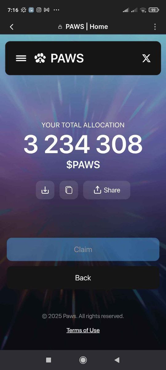 W Coin (Parody) (@mck_parody) on Twitter photo The distribution of $PAWS ๐พ has started ๐ฐ
Claim 100,000 #PAWS ๐พ ๐ฅ
1๏ธโฃโค๏ธ๐Follow๐ @MCK_Parody @1wcoin
2๏ธโฃDrop your $SOL wallet
โ
Join ๐ t.me/TimeFarmCryptoโฆ
First 5000 #SOL wallets check 24 hours๐
#Airdrop #Crypto #dolar #Bybit #CBEX #PiNetwork #Bitget #Token #Solana The distribution of $PAWS ๐พ has started ๐ฐ
Claim 100,000 #PAWS ๐พ ๐ฅ
1๏ธโฃโค๏ธ๐Follow๐ @MCK_Parody @1wcoin
2๏ธโฃDrop your $SOL wallet
โ
Join ๐ t.me/TimeFarmCryptoโฆ
First 5000 #SOL wallets check 24 hours๐
#Airdrop #Crypto #dolar #Bybit #CBEX #PiNetwork #Bitget #Token #Solana