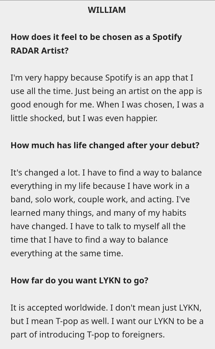 lattesipper's tweet image. "I have to find a way to balance everything in my life because I have work in a band, solo work, couple work, and acting."
"I have to talk to myself all the time that I have to find a way to balance everything at the same time."

📣📣
#williamjkp #EsquireINTERVIEW #SpotifyRADAR