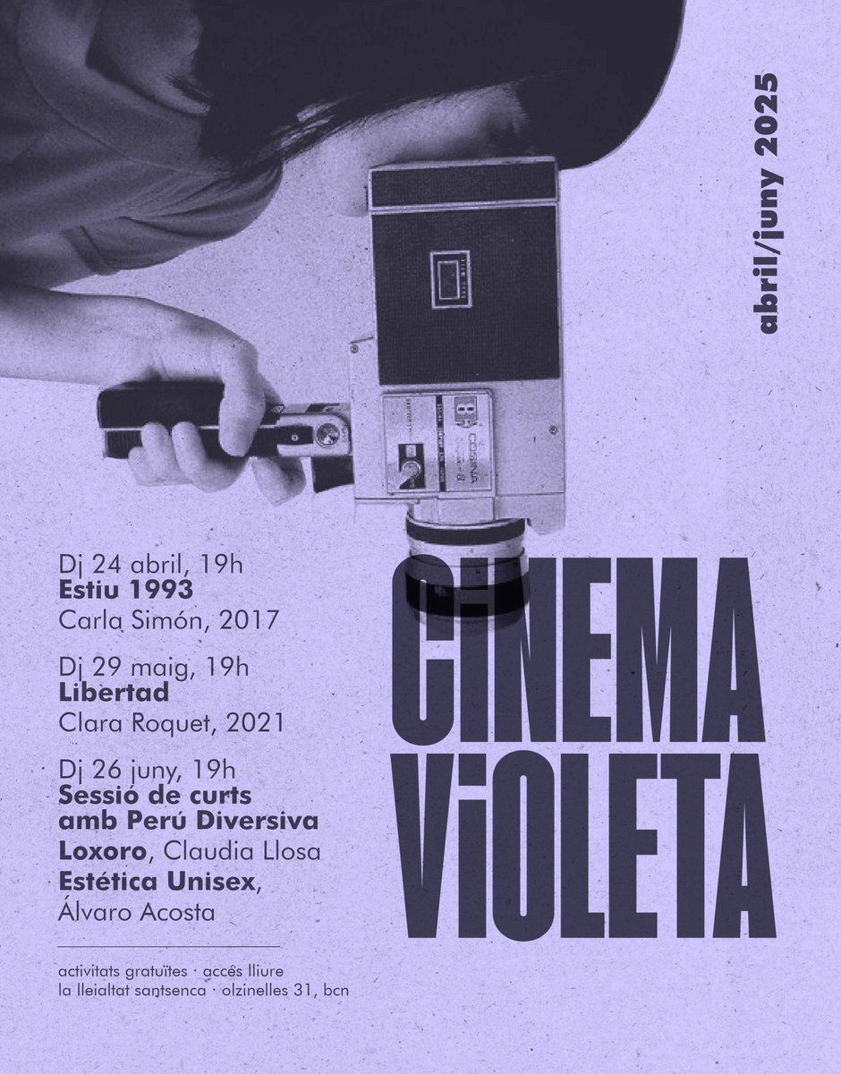 🎬 Super cartellera de #CinemaVioleta per tancar el curs!

🥀 Comencem amb «Estiu 1993», multipremiada opera prima de Carla Simón.

🚲 Seguim amb «Libertad», opera prima de la també guionista Carla Roquet.

🏳️‍⚧️ I acabem amb una sessió de curts sobre la realitat trans al Perú.