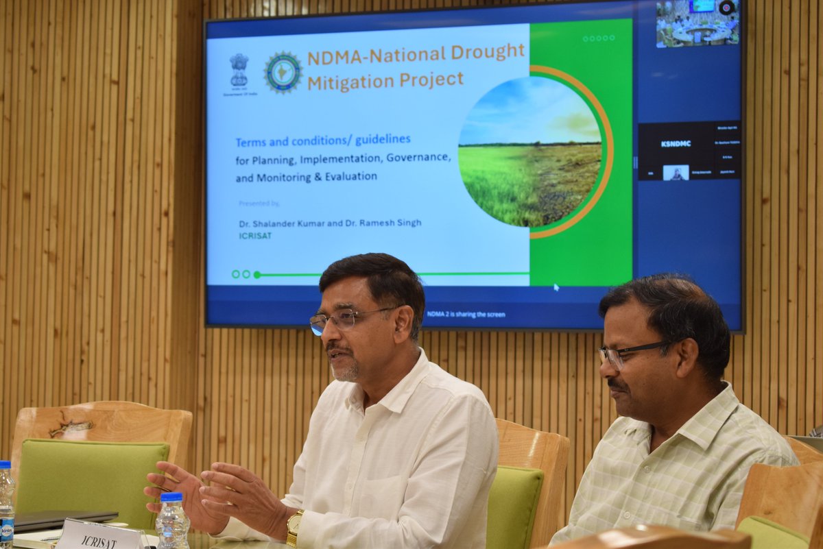 ndmaindia's tweet photo. "Expert insights shape drought mitigation strategies! Dr. Susama Sudhishri (NRAA) & Dr. Shalander Kumar (ICRISAT) contribute to NDMA meeting, with 12 drought-prone states joining online #DroughtMitigation #NDMA #Collaboration" https://t.co/lUtJor67Iv