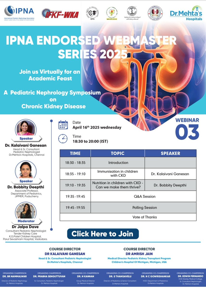 drkalaipedneph (@drkalaipedneph) on Twitter photo IPNA ENDORSED WEB MASTER SERIES 2025. Webinar 3 on April 16th ,18:30-20:00 IST. Polling session open. Link:
us06web.zoom.us/webinar/regist…
<a href="/ASPNeph/">American Society of Pediatric Nephrology</a> <a href="/ESPNSociety/">ESPN</a> <a href="/Alanepe1/">Alanepe</a> <a href="/IPNA_PedNeph/">IPNA Ped Nephrology</a> <a href="/ISNkidneycare/">Int Society of Nephrology</a> <a href="/IspnSocial/">Indian Society of Pediatric Nephrology</a> <a href="/asian_PNA/">Asian Pediatric Nephrology Association</a> <a href="/isn_india/">Indian Society of Nephrology</a> <a href="/womeninnephro/">Women In Nephrology</a> <a href="/ERAkidney/">ERA - European Renal Association</a> IPNA ENDORSED WEB MASTER SERIES 2025. Webinar 3 on April 16th ,18:30-20:00 IST. Polling session open. Link:
us06web.zoom.us/webinar/regist…
<a href="/ASPNeph/">American Society of Pediatric Nephrology</a> <a href="/ESPNSociety/">ESPN</a> <a href="/Alanepe1/">Alanepe</a> <a href="/IPNA_PedNeph/">IPNA Ped Nephrology</a> <a href="/ISNkidneycare/">Int Society of Nephrology</a> <a href="/IspnSocial/">Indian Society of Pediatric Nephrology</a> <a href="/asian_PNA/">Asian Pediatric Nephrology Association</a> <a href="/isn_india/">Indian Society of Nephrology</a> <a href="/womeninnephro/">Women In Nephrology</a> <a href="/ERAkidney/">ERA - European Renal Association</a>