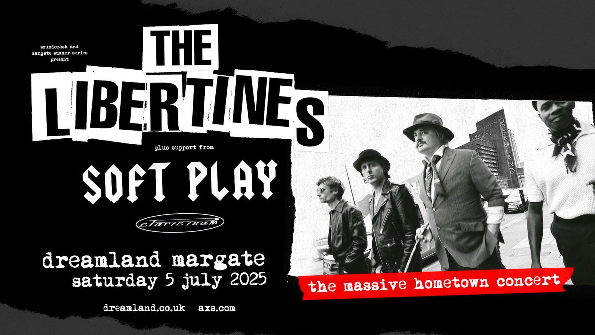 AXS_UK (@axs_uk) on Twitter photo ➡️ <a href="/libertines/">Libertines</a> will play a huge homecoming show at <a href="/DreamlandMarg/">Dreamland Margate</a> this summer, with support from <a href="/softplayband/">SOFT PLAY</a> and <a href="/SportsTeam_/">Sports Team</a> 💥
⏰ Tickets on sale now
🎫 w.axs.com/BUiT50TZgCG ➡️ <a href="/libertines/">Libertines</a> will play a huge homecoming show at <a href="/DreamlandMarg/">Dreamland Margate</a> this summer, with support from <a href="/softplayband/">SOFT PLAY</a> and <a href="/SportsTeam_/">Sports Team</a> 💥
⏰ Tickets on sale now
🎫 w.axs.com/BUiT50TZgCG