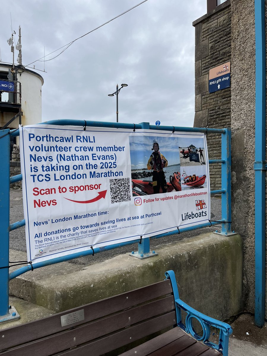 Porthcawl RNLI Lifeboat (@porthcawlrnli) on Twitter photo New banners are up in support of Porthcawl RNLI volunteer helm Nevs who is running this years <a href="/LondonMarathon/">TCS London Marathon</a> - featuring a QR code to donate.
A big thank you to Print Centre Porthcawl for kindly donating the banners.
To donate in support of Nevs: 2025tcslondonmarathon.enthuse.com/pf/nathan-evan… New banners are up in support of Porthcawl RNLI volunteer helm Nevs who is running this years <a href="/LondonMarathon/">TCS London Marathon</a> - featuring a QR code to donate.
A big thank you to Print Centre Porthcawl for kindly donating the banners.
To donate in support of Nevs: 2025tcslondonmarathon.enthuse.com/pf/nathan-evan…