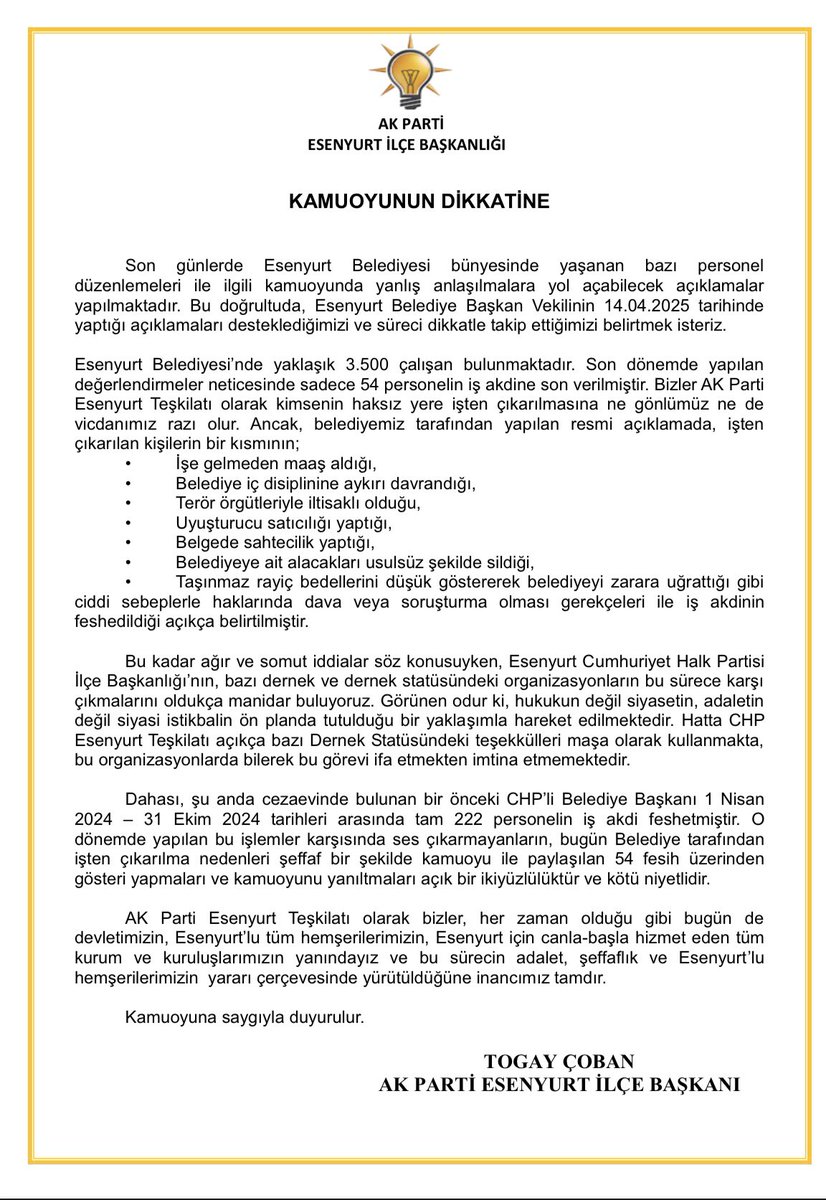 Kamuoyuna saygılarımla.

<a href="/abdullahozdemir/">Abdullah Özdemir</a> 
<a href="/farukgokkus/">Faruk Gökkuş</a> 
<a href="/mrt_turkyilmaz/">Murat TÜRKYILMAZ | Av.</a> 
<a href="/bayramsenocak/">Bayram Şenocak 🇹🇷</a>