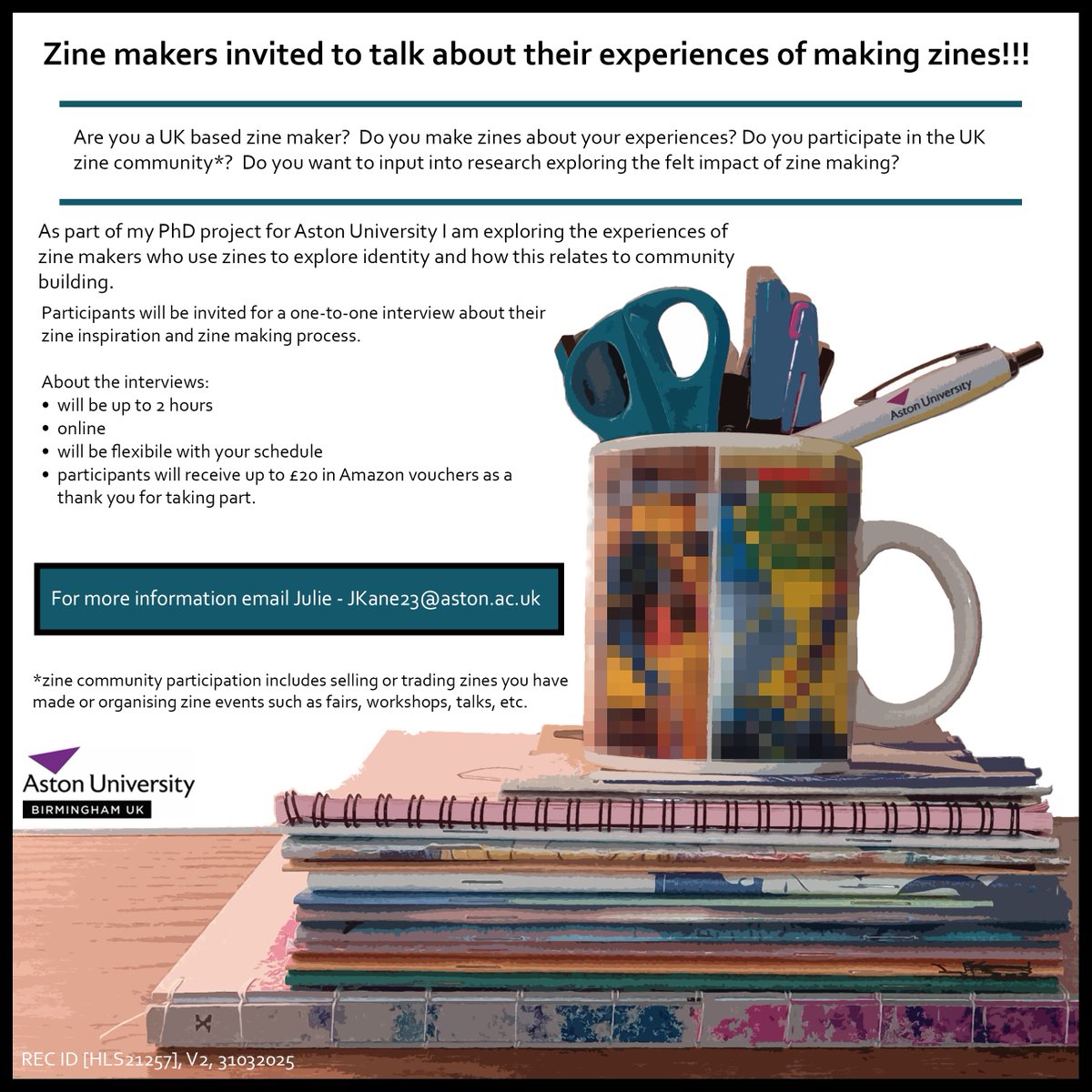 JRK 💙 GMBPsS (@fstopqueen) on Twitter photo Looking to interview some #zine makers for a study linked with my PhD.
If you'd like to hear more about the project (or ask questions about participating) please get in touch.
<a href="/ZinesMad/">MadZines</a> <a href="/edzinelibrary/">EdinburghZineLibrary</a> <a href="/HousmansBooks/">Housmans Bookshop</a> <a href="/mhzinelib/">Mental Health Zine Library💬</a> #zinemaking #zineresearch #ZinesAndMentalHealth Looking to interview some #zine makers for a study linked with my PhD.
If you'd like to hear more about the project (or ask questions about participating) please get in touch.
<a href="/ZinesMad/">MadZines</a> <a href="/edzinelibrary/">EdinburghZineLibrary</a> <a href="/HousmansBooks/">Housmans Bookshop</a> <a href="/mhzinelib/">Mental Health Zine Library💬</a> #zinemaking #zineresearch #ZinesAndMentalHealth