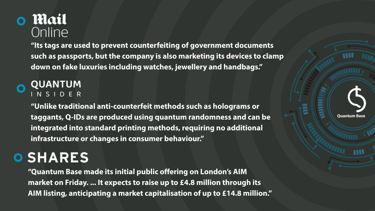 Quantum Base (@quantumbase) on Twitter photo Quantum Base's recent IPO on the <a href="/LSEplc/">London Stock Exchange</a> AIM market generated interest from a range of press outlets. See what some of them had to say about #QUBE and its innovative Q-ID solution ⤵ Quantum Base's recent IPO on the <a href="/LSEplc/">London Stock Exchange</a> AIM market generated interest from a range of press outlets. See what some of them had to say about #QUBE and its innovative Q-ID solution ⤵
