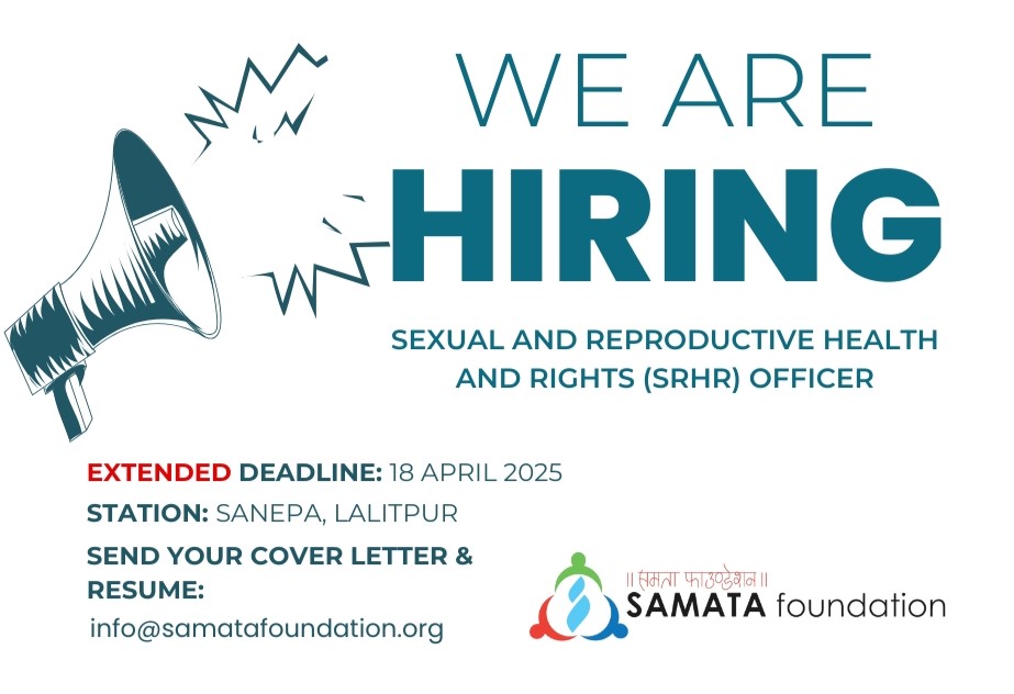 Deadline Extended!!
For the position of Sexual and Reproductive Health and Rights (SRHR) Officer, interested female candidates are requested to submit a cover letter and resume by 18 April 2025 to info@samatafoundation.org.
Click the link for more details: samatafoundation.org/Sexual-and-Rep…