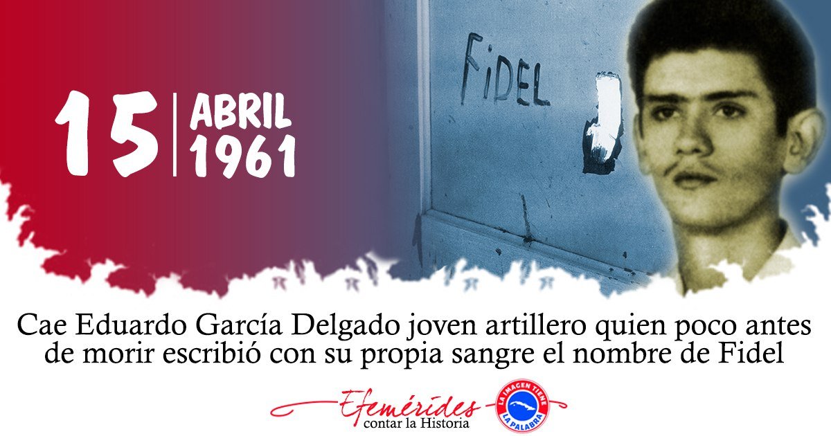Evocamos a Eduardo García Delgado, el joven artillero que herido de muerte escribió con su propia sangre "#Fidel". Es la decisión de lucha de esta Revolución. #64AñosDeGirón <a href="/MinfarC/">Minfar_Cuba</a>