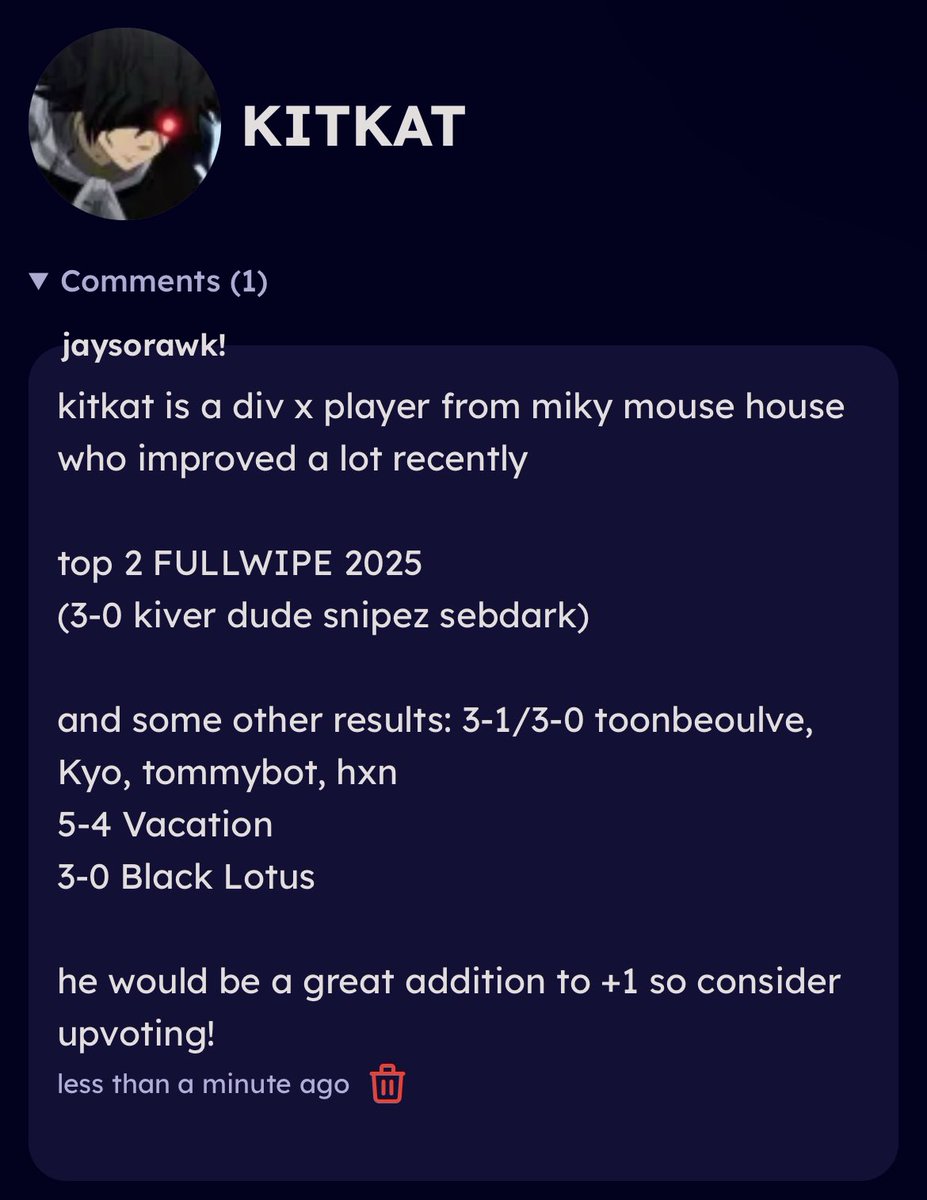 thanks to <a href="/JaysorAwk/">Jay'</a> for suggesting me to +1 🙏