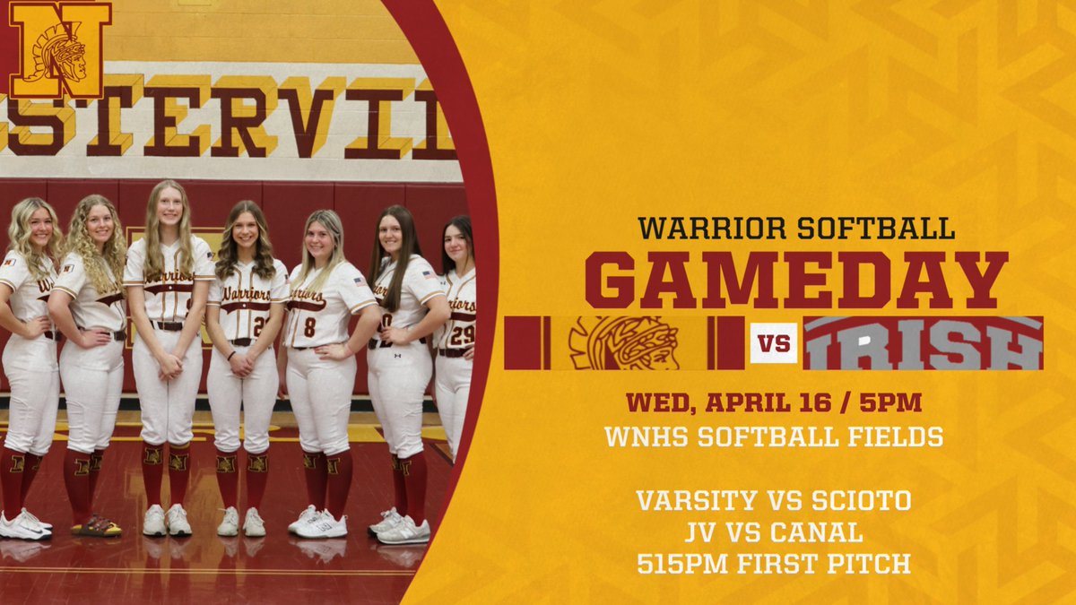 North Warriors AD (@northwarriorsad) on Twitter photo 🥎GAMEDAY!
🥎 <a href="/wn_softball/">WNSoftball</a> HOME TONIGHT!!
💪Varsity vs Dublin Scioto
💪JV vs Canal Winchester
⏰ 515PM
Good luck tonight girls!
#ALLN 🥎 🥎GAMEDAY!
🥎 <a href="/wn_softball/">WNSoftball</a> HOME TONIGHT!!
💪Varsity vs Dublin Scioto
💪JV vs Canal Winchester
⏰ 515PM
Good luck tonight girls!
#ALLN 🥎