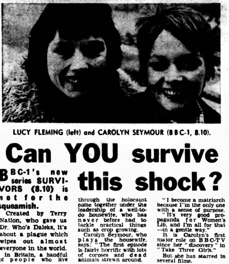 Can YOU survive this shock? Survivors previewed in the Daily Mirror (16th April 1975).