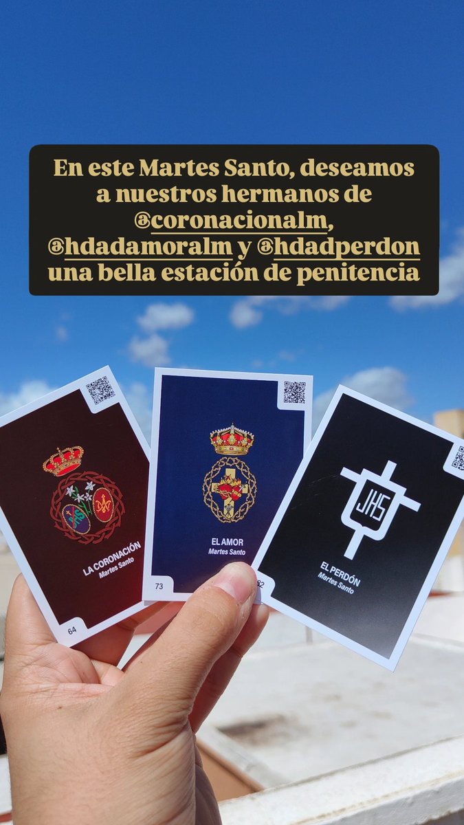 En este Martes Santo, deseamos a nuestros hermanos de <a href="/Coronacion_Al/">Hermandad y Cofradía de la Coronación de Almería</a>, <a href="/HdadAmorAlm/">Hermandad del Amor de Almería</a> y <a href="/perdon_almeria/">Hermandad del Perdón</a> una bella estación de penitencia