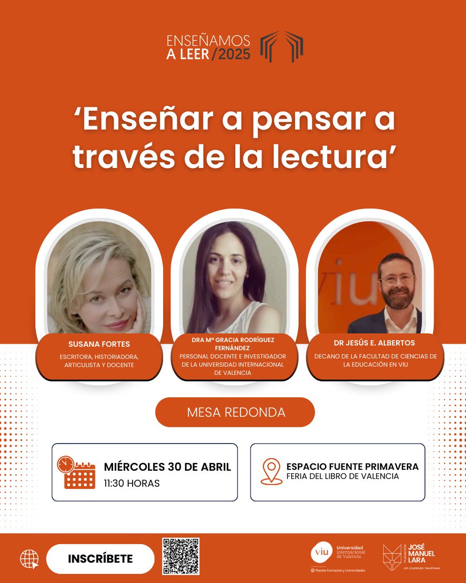 El 30 de abril, la <a href="/firallibrevlc/">Fira del Llibre de València</a> acoge la II Edición de los Premios ‘Enseñamos a Leer’ 2025 Comunitat Valenciana, impulsados por VIU y la <a href="/FundacionJMLara/">Fundación José Manuel Lara</a>. ¡Realizaremos una mesa de diálogo sobre cómo enseñar a pensar leyendo!📚➡️ universidadviu.com/es/actualidad/…  <a href="/jesusealbertos/">Jesus E. Albertos</a>