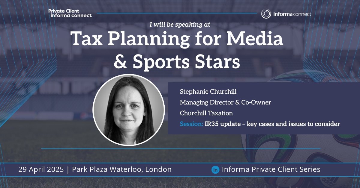 Excited to be joining an impressive line-up of industry experts for this key event in the tax calendar. 

Book your place now or find out more: churchilltaxation.co.uk/book-your-plac…

#TaxPlanning #Sport #Influencers #London #IR35