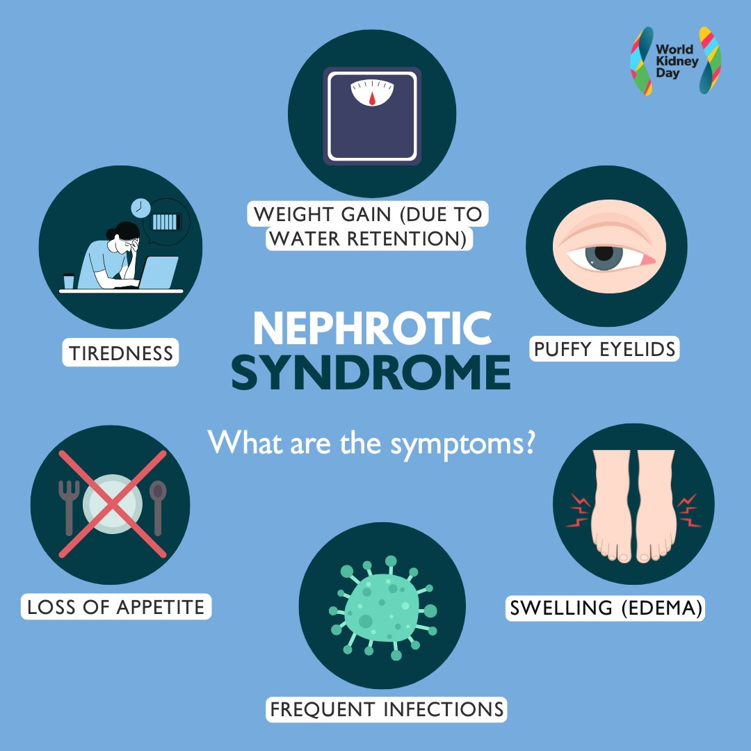 Nephrotic syndrome occurs when the kidneys leak excessive protein into the urine, leading to various symptoms. Treatment often includes steroids to help prevent kidney failure. 

#WorldKidneyDay #AreYourKidneysOK #KidneyHealthMatters