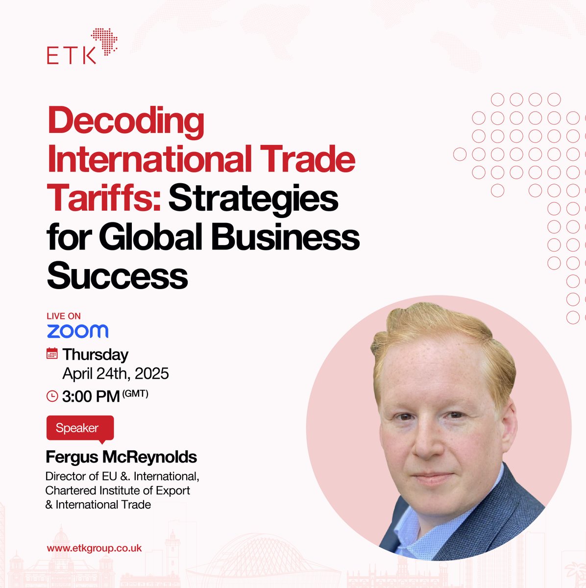 Speaker Spotlight: Fergus McReynolds

We’re happy to introduce Fergus McReynolds, Director of EU &amp; International at The Chartered Institute of Export &amp; International Trade, as one of the expert speakers at our upcoming webinar 

Register FREE: bit.ly/3Erayp3