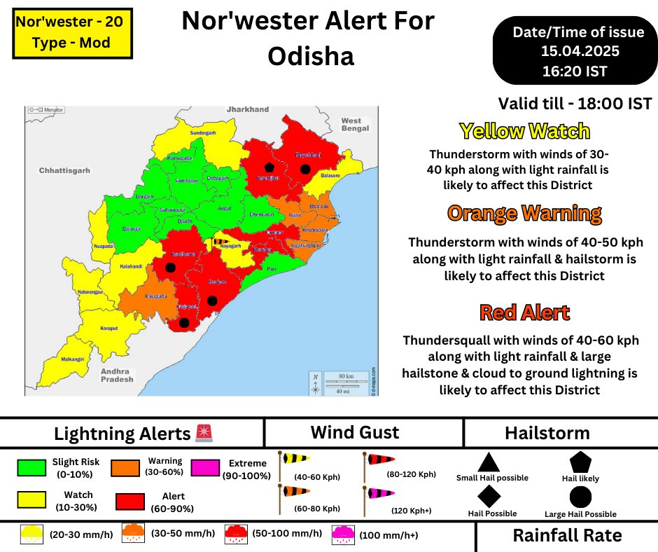 CycloneAnalyser's tweet image. A #Norwester with winds of 40-60 kph & large #hailstorm & cloud to ground #Lightningstrikes is affecting the northern & southern part of coastal #Odisha including state capital #Bhubaneswar.