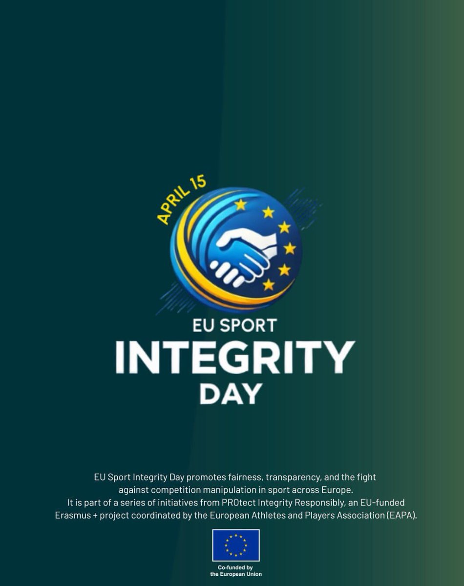 🗓️ Hoy es el #EUSportIntegrityDay. 

👉🏻 En esta ocasión, es importante recordar que el deporte debe seguir promoviendo valores como la justicia, la transparencia, el respeto y la lucha contra el amaño de partidos.

❤️ Protejamos el deporte que amamos.

🤝 <a href="/EUAthletes/">European Athletes & Players Association</a>