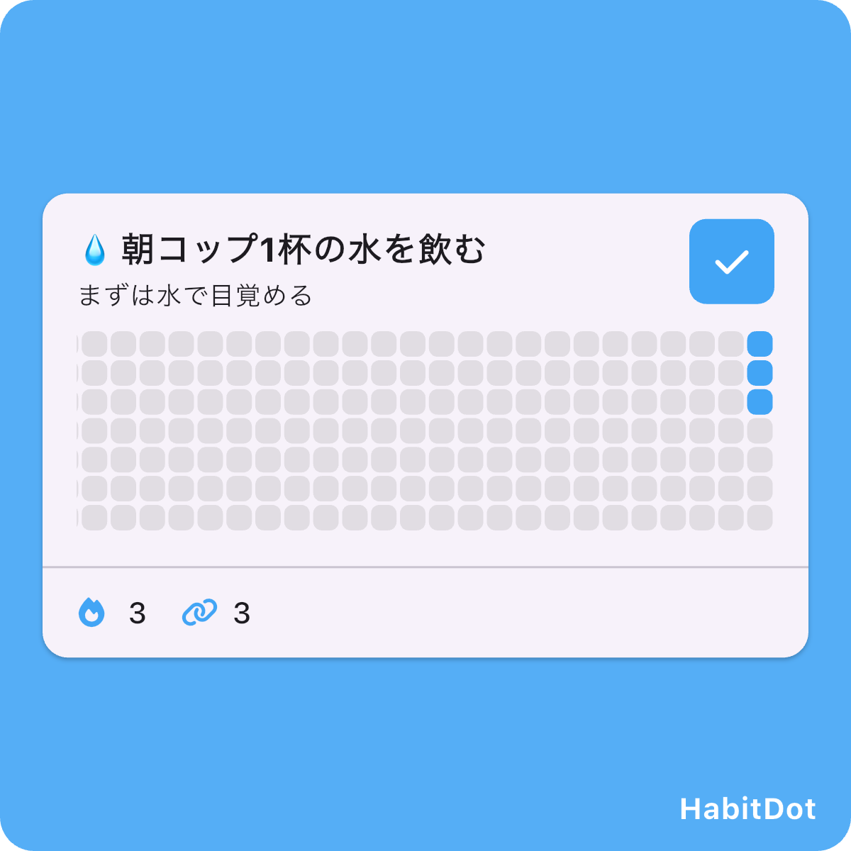 HabitDotApp's tweet photo. ☀️朝の新習慣。

水を一杯飲むだけで、体が「よし、始めよう」って言ってる気がする。
そんな朝が、ちょっと好きになってきた。

#HabitDot でコツコツ続けてます📊

#朝の習慣 #小さな習慣 https://t.co/cL4nqJBhl5