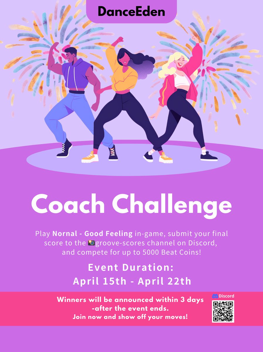 🎉 Dance Eden Coach Challenge! 🎉
Take on the challenge set by our official coach and win prizes! 🏆

💖 Thank you for your continued support! Your enthusiasm and participation have helped Dance Eden grow and improve.
We hope everyone enjoys dancing and has fun while taking part