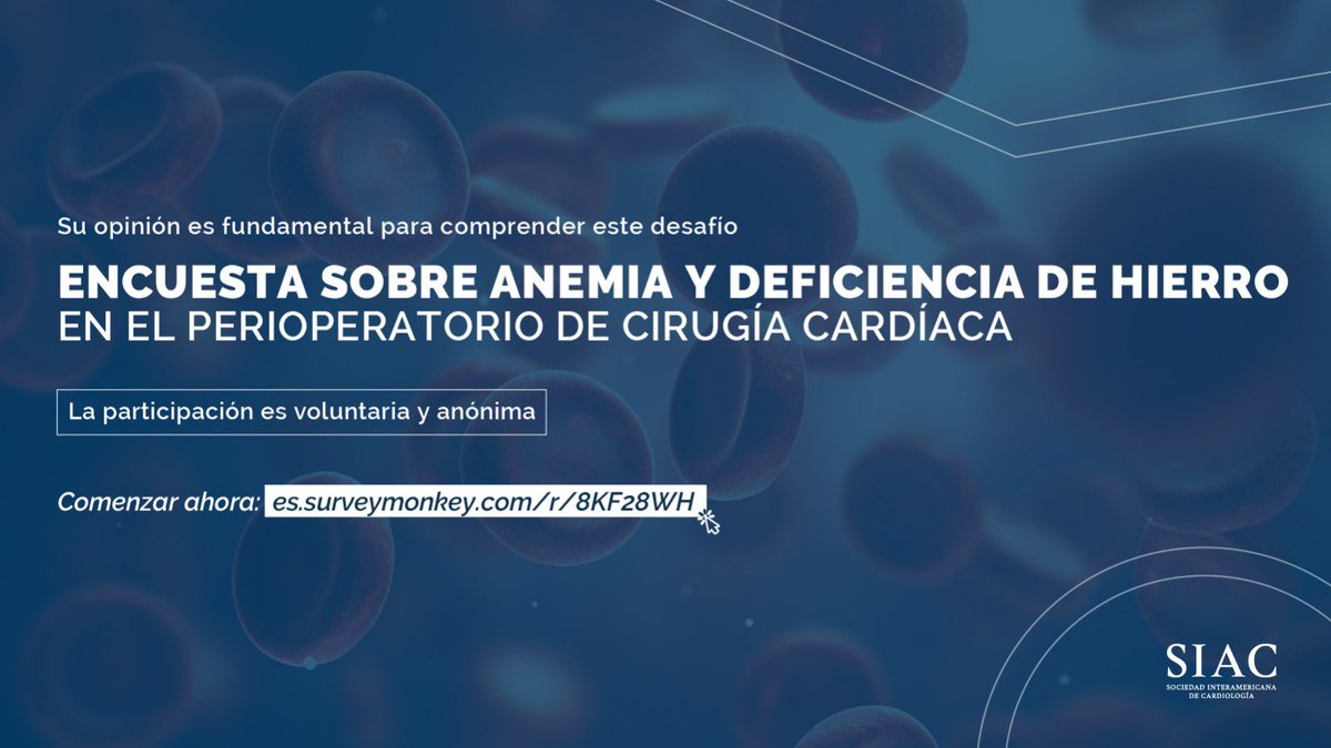 <a href="/SIAC_cardio/">SIAC</a> te invita a participar🙌

𝐀𝐧𝐞𝐦𝐢𝐚 𝐲 𝐝𝐞𝐟𝐢𝐜𝐢𝐞𝐧𝐜𝐢𝐚 𝐝𝐞 𝐡𝐢𝐞𝐫𝐫𝐨 𝐞𝐧 𝐞𝐥 𝐩𝐞𝐫𝐢𝐨𝐩𝐞𝐫𝐚𝐭𝐨𝐫𝐢𝐨 𝐝𝐞 𝐂𝐢𝐫𝐮𝐠í𝐚 𝐂𝐚𝐫𝐝𝐢𝐚𝐜𝐚

🔗  es.surveymonkey.com/r/8KF28WH

Tu experiencia es fundamental para conocer la realidad actual de la práctica