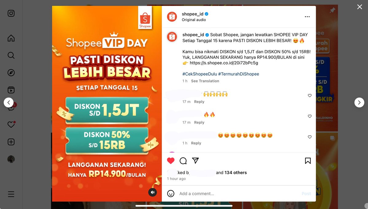 dailymangi's tweet photo. Tiap tanggal 15 = hari spesial ShopeeVIP!
Diskonnya buanyakkk, diskon sd 1,5 juta &amp; diskon 50% sd 15 ribu! Langganan cuma Rp14.900/bulan, worth it banget! #ShopeeVIPDay https://t.co/p7DFX46qBp