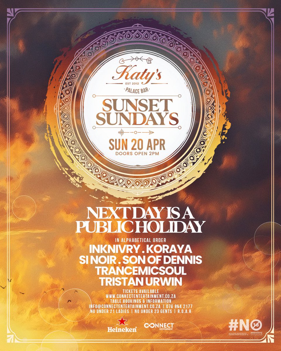 The good people of Joburg! See you at the palace this Sunday.

Join us for Sunset Sundays on the 20th of April (next day is a public holiday) at Katy's Palace Bar.

#SunsetSundays