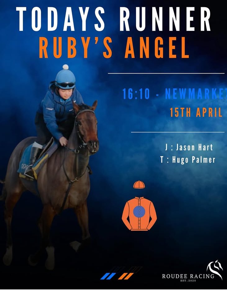 Exciting to see Rubys Angel make her debut today <a href="/NewmarketRace/">Newmarket Racecourse</a> craven meeting with <a href="/jasonhart13/">Jason Hart</a> taking the ride. Good luck to her owners . 🟠🔵🐎 #teamroudeeracing #horseracing #newmarketraces