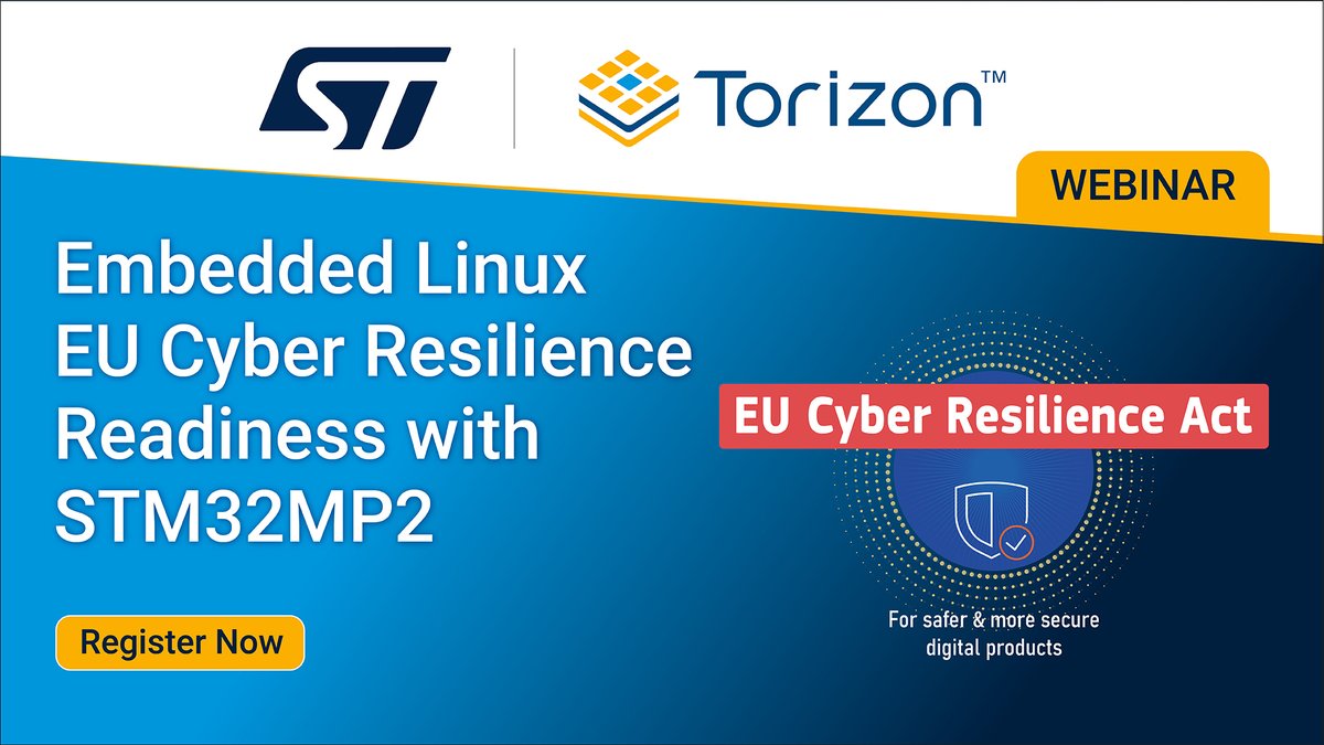 Toradex (@toradex) on Twitter photo The EU Cyber Resilience Act is here. Join the webinar to explore the ST and #Torizon collaboration and learn how to build secure, compliant Linux-based products on #STM32MP2—featuring #SBOM, secure updates & vulnerability scanning. 👉 shorturl.at/3et9C
<a href="/ST_World/">STMicroelectronics</a> #CRA The EU Cyber Resilience Act is here. Join the webinar to explore the ST and #Torizon collaboration and learn how to build secure, compliant Linux-based products on #STM32MP2—featuring #SBOM, secure updates & vulnerability scanning. 👉 shorturl.at/3et9C
<a href="/ST_World/">STMicroelectronics</a> #CRA
