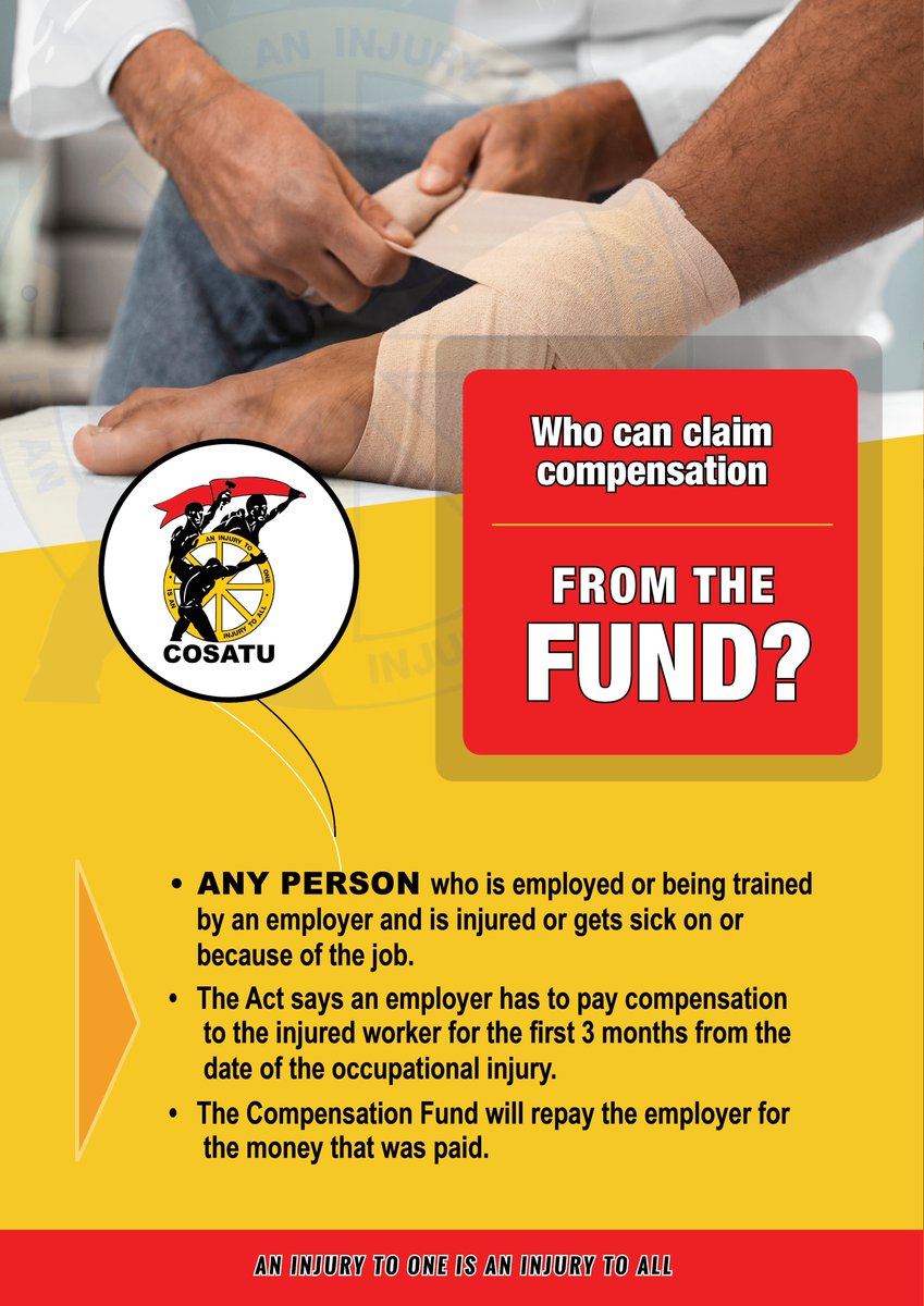 _cosatu's tweet photo. Dear Workers: Kindly consider appraising yourself about #COIDA legislation at the workplace for your safety #Back2Basics #ClassStruggle https://t.co/4xBXDirVyr
