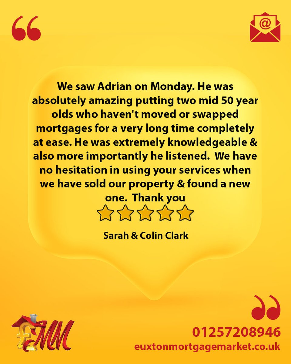 Thanks Sarah &amp; Colin, so glad Adrian could put your mind at ease. Good luck with the move! #mortgages #mortgagemarket #euxtonmortgagemarket