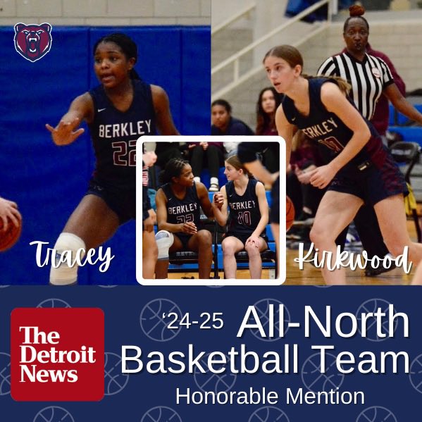 Berkley Girls Bball (@berkleygirlsbb) on Twitter photo 🏀ALL-NORTH🏀
Congratulations to Hailey Kirkwood & Caleigh Tracey for being named to the <a href="/detnews/">DetroitNews</a> All-North Girls Basketball Team for 24-25! Well-earned honor for a fabulous Sr leader & an exciting young Jr who took on a vastly expanded role on both ends of the floor.
🏀🐻🏀 🏀ALL-NORTH🏀
Congratulations to Hailey Kirkwood & Caleigh Tracey for being named to the <a href="/detnews/">DetroitNews</a> All-North Girls Basketball Team for 24-25! Well-earned honor for a fabulous Sr leader & an exciting young Jr who took on a vastly expanded role on both ends of the floor.
🏀🐻🏀
